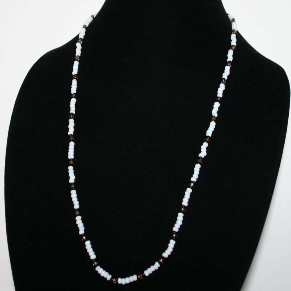 White black and gold vintage beaded necklace